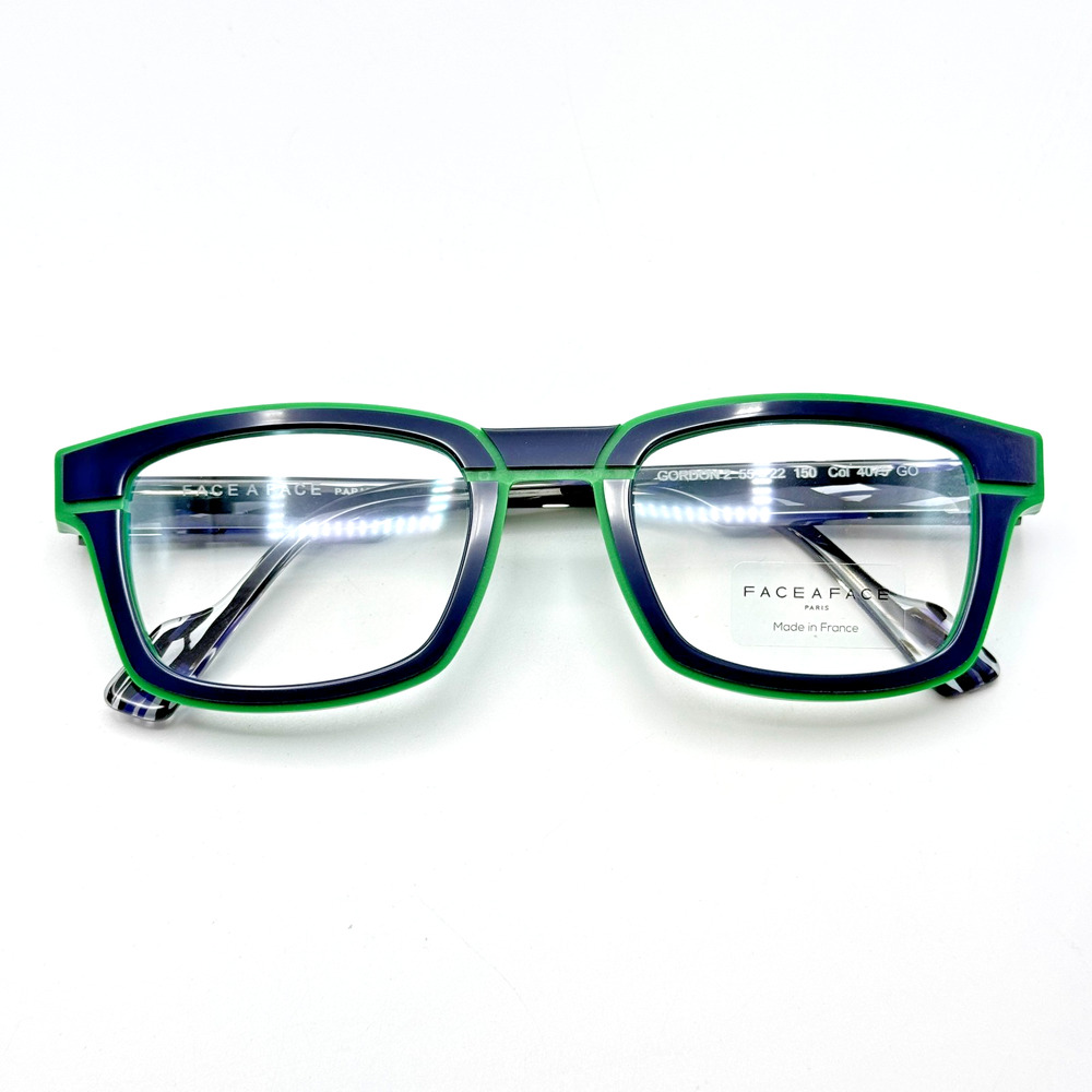 Face A Face Eyeglass Frames Gordon 2 Col. 4075 Blue Green Square 55-22-150 New